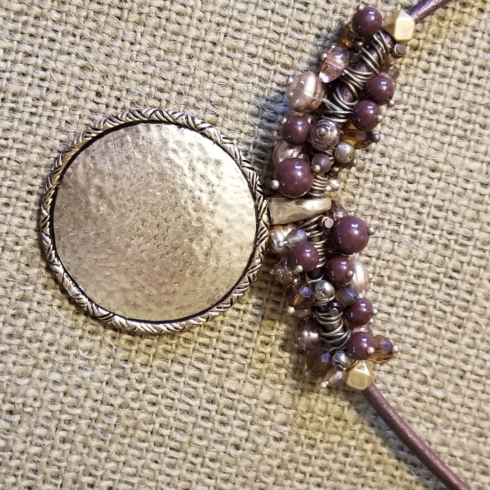 Premier Design Corded Gold Tone Hammered Disc Neck